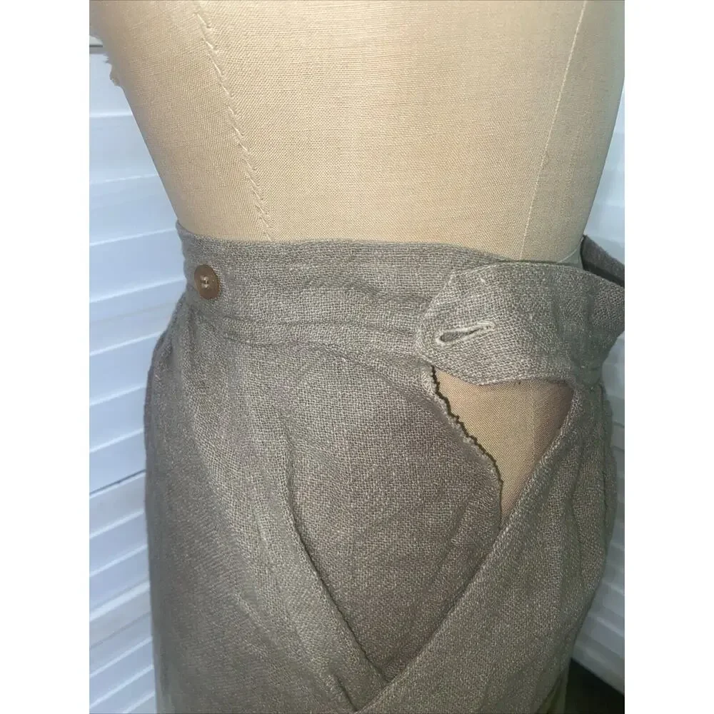 Vintage 60s Sangam Imports Midi A Line Skirt Khaki Cotton Sz Small - Picture 7 of 11